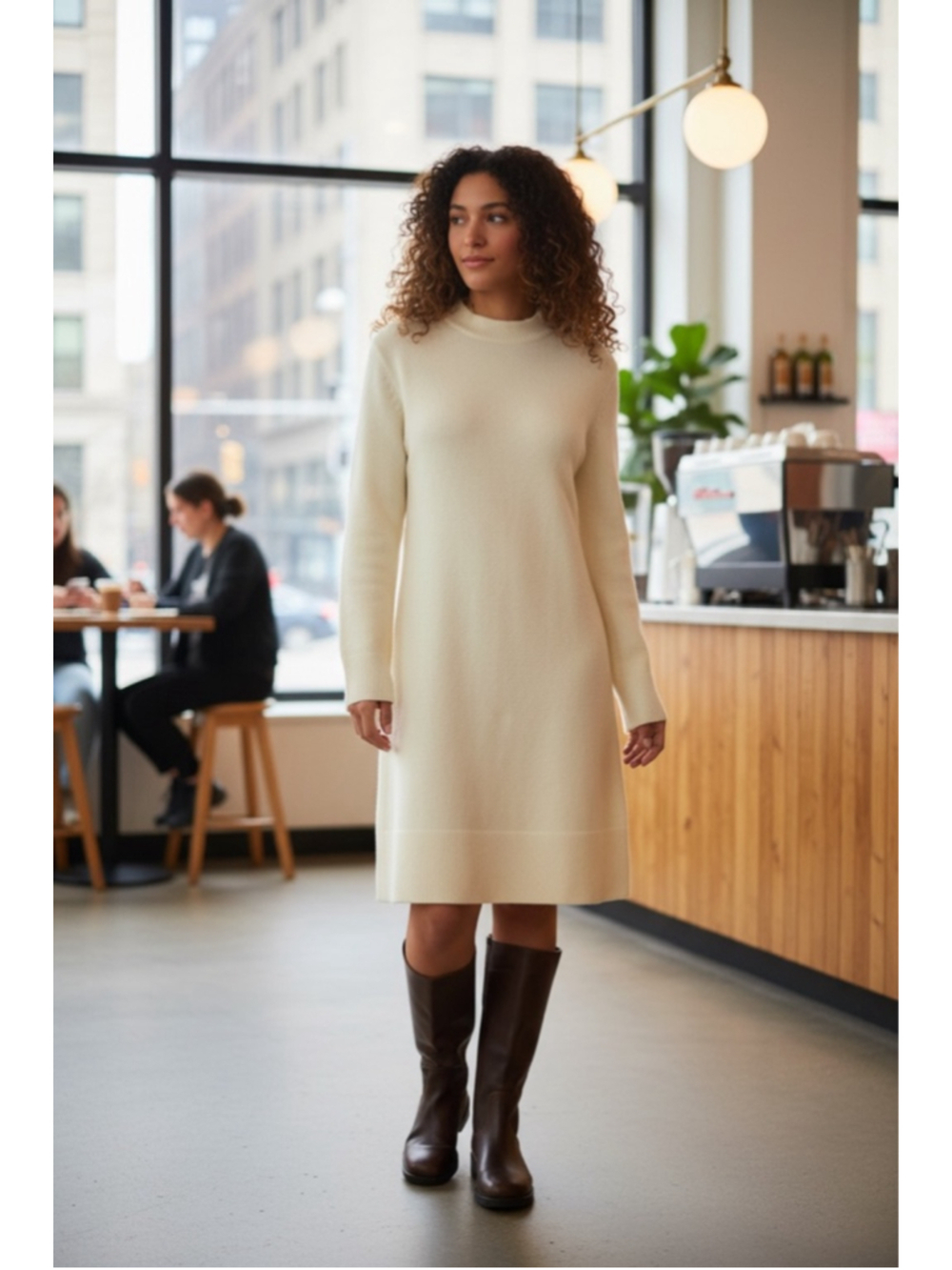 Women's Lands' End Cream Long Sleeve Sweater Dress L